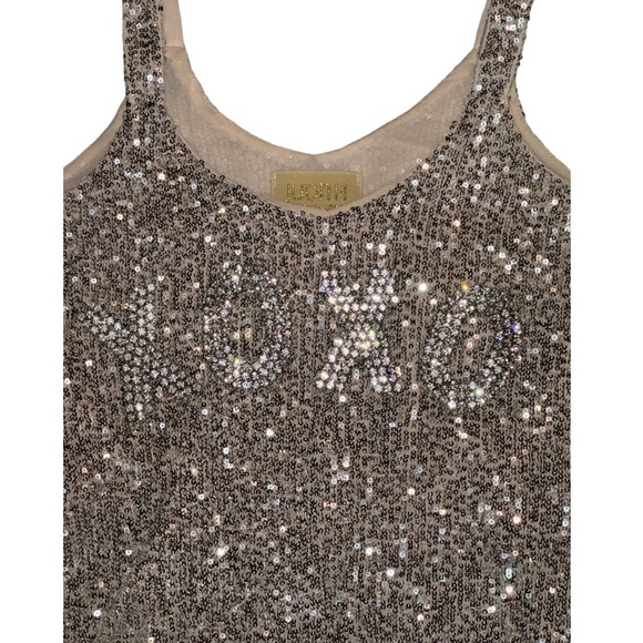 Judith March Silver Sequinned & Crystal XOXO Sleeveless Blouse Size Small - Picture 2 of 6